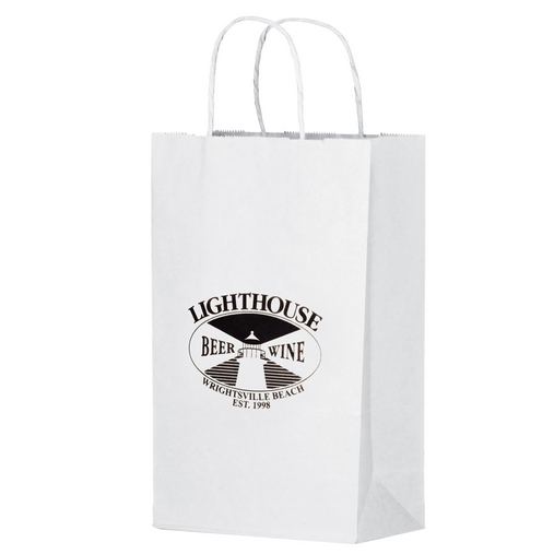 Custom Printed White Kraft Paper Shopper Tote Bag (10"x5"x13") - Flexo Ink - 1W10513-FI